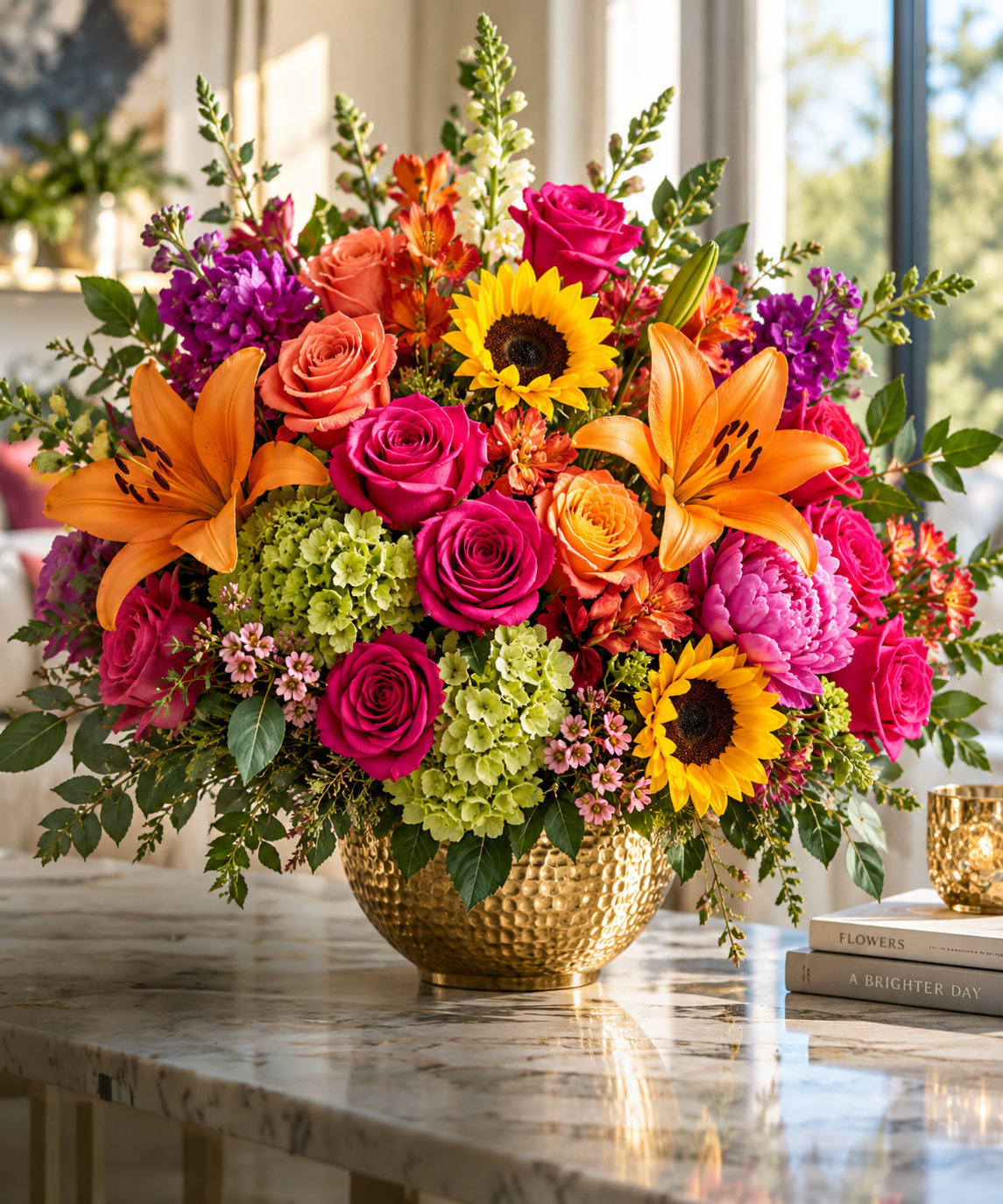 Colorful upscale garden-style floral arrangement