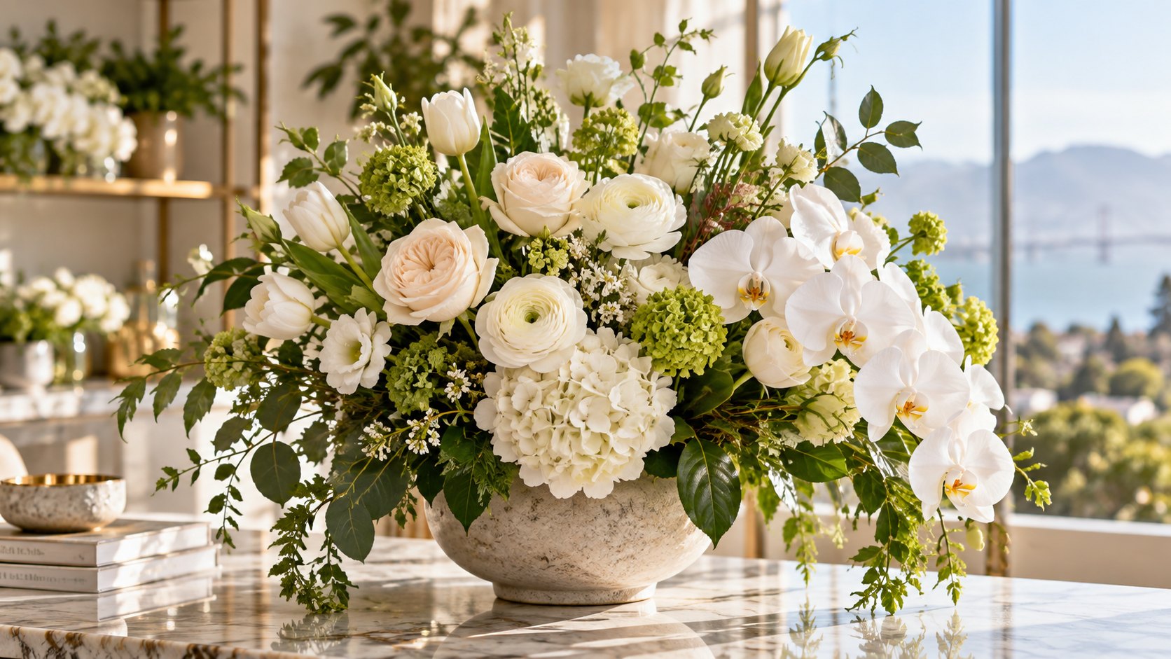 Elegant white and green luxury floral arrangement