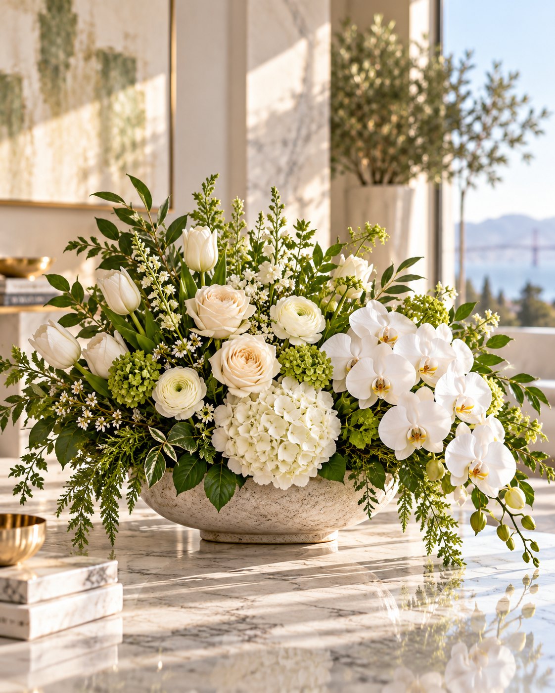 White and green executive floral centerpiece